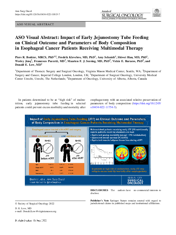 (PDF) ASO Visual Abstract: Impact of Early Jejunostomy Tube Feeding on ...