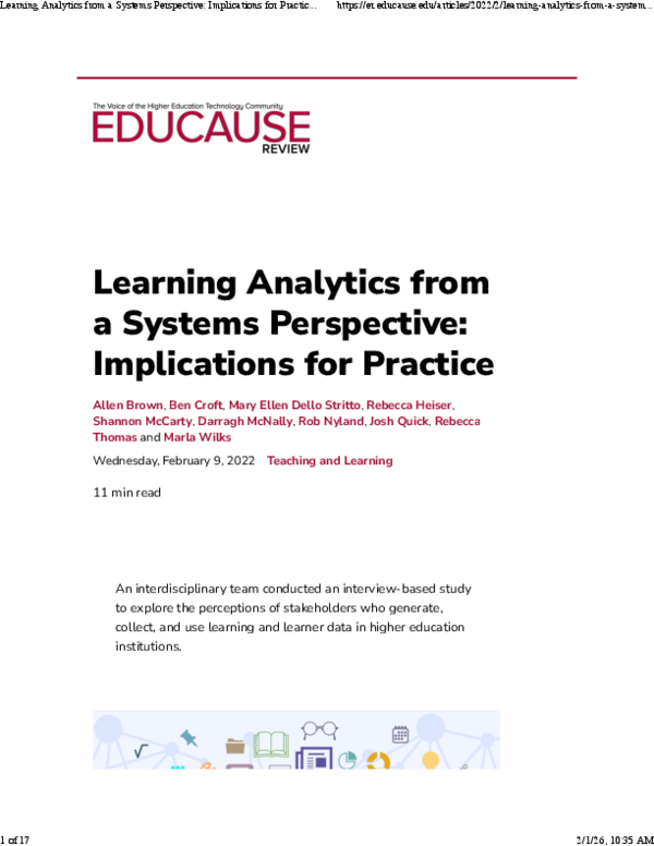 (PDF) Learning Analytics from a Systems Perspective: Implications for ...