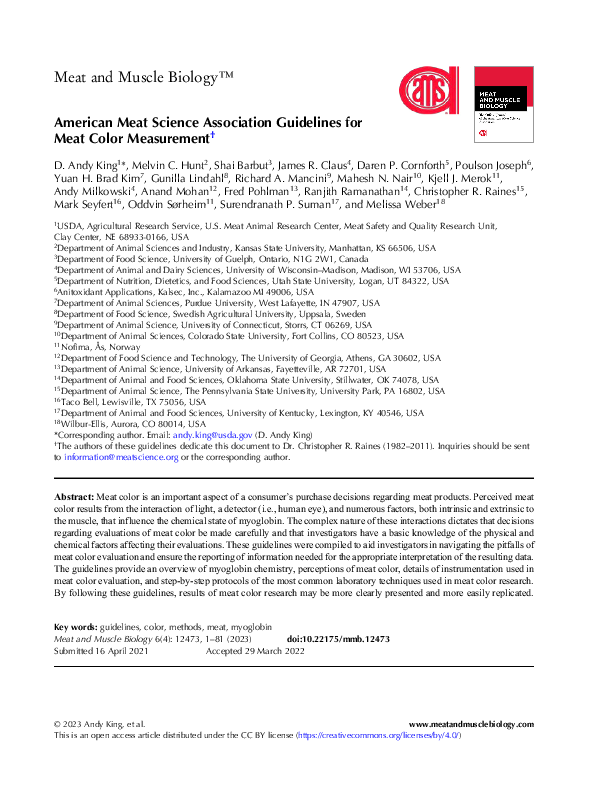 (PDF) American Meat Science Association Guidelines for Meat Color ...