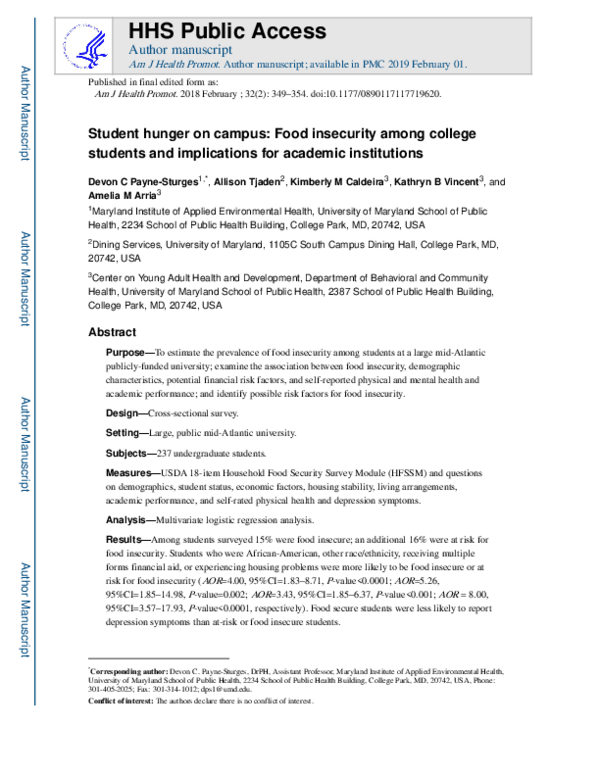 (PDF) Student Hunger on Campus: Food Insecurity Among College Students ...