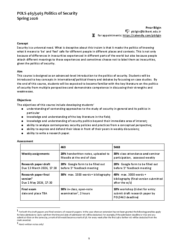 (PDF) Politics of Security-UG/PG course-Spring 2026