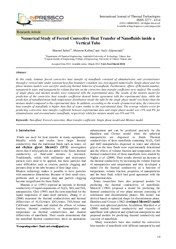 (PDF) Numerical Study of Forced Convective Heat Transfer of Nanofluids ...