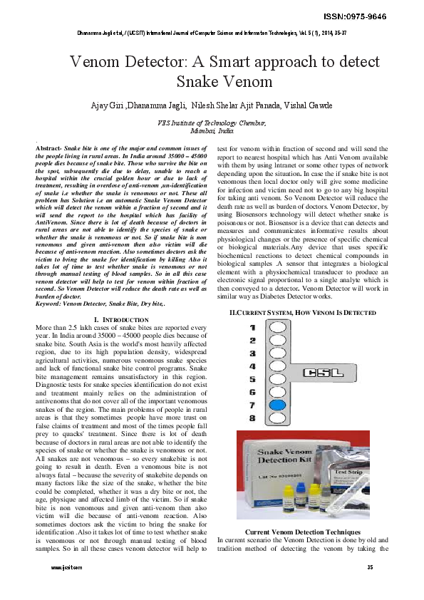 (PDF) Venom Detector: A Smart approach to detect Snake Venom