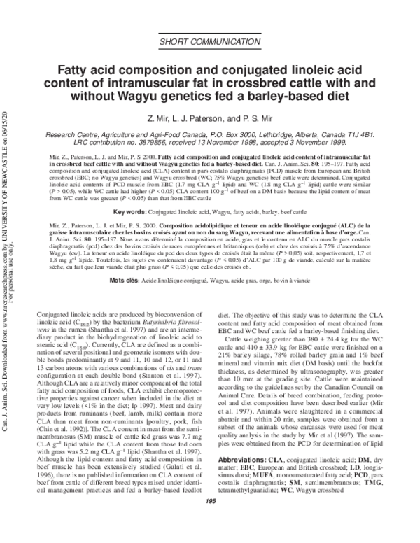 (PDF) Fatty acid composition and conjugated linoleic acid content of ...