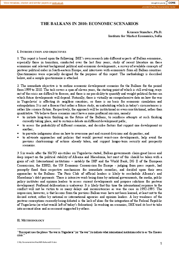 (PDF) The Balkans in 2010: economic scenarios