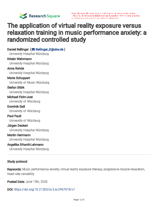(PDF) The application of virtual reality exposure versus relaxation ...