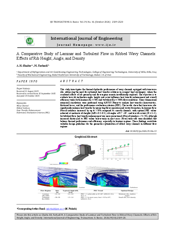 (PDF) A Comparative Study of Laminar and Turbulent Flow in Ribbed Wavy ...