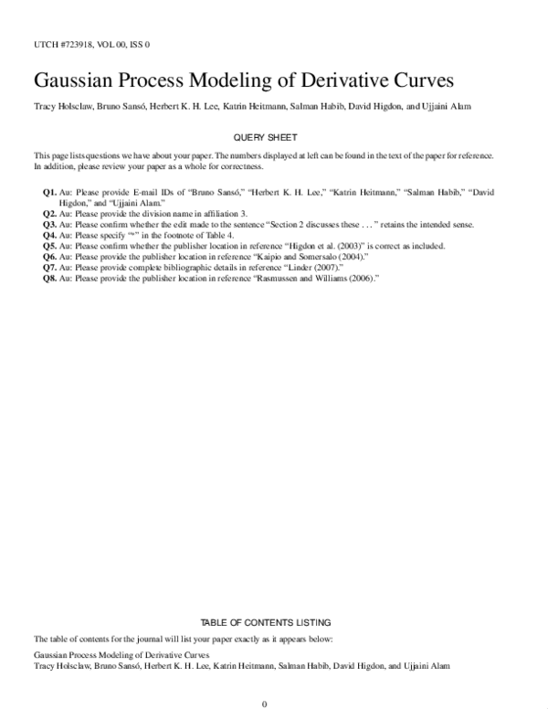 (PDF) Gaussian Process Modeling of Derivative Curves