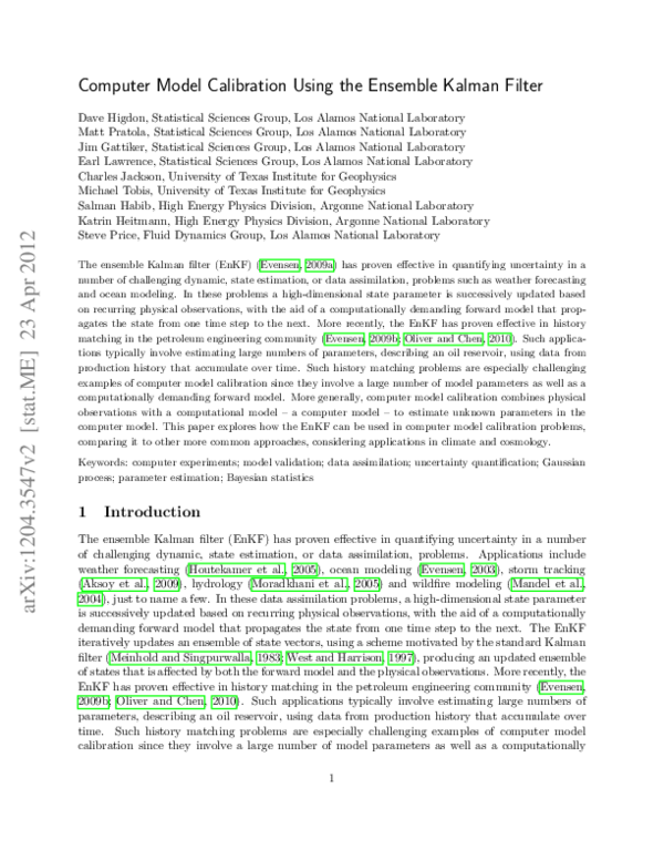 (PDF) Computer Model Calibration Using the Ensemble Kalman Filter