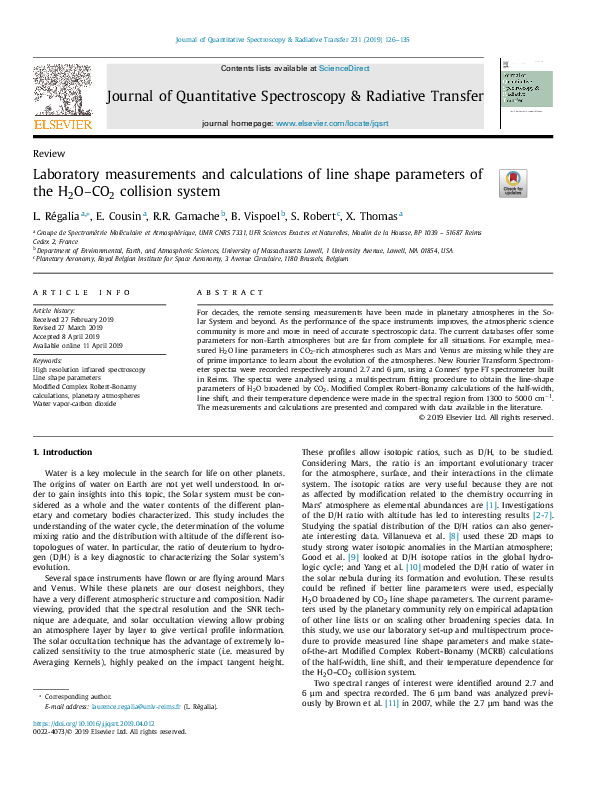 (PDF) Laboratory measurements and calculations of line shape parameters ...