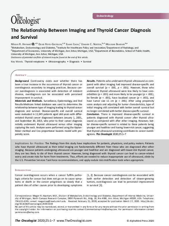 (PDF) The Relationship Between Imaging and Thyroid Cancer Diagnosis and ...