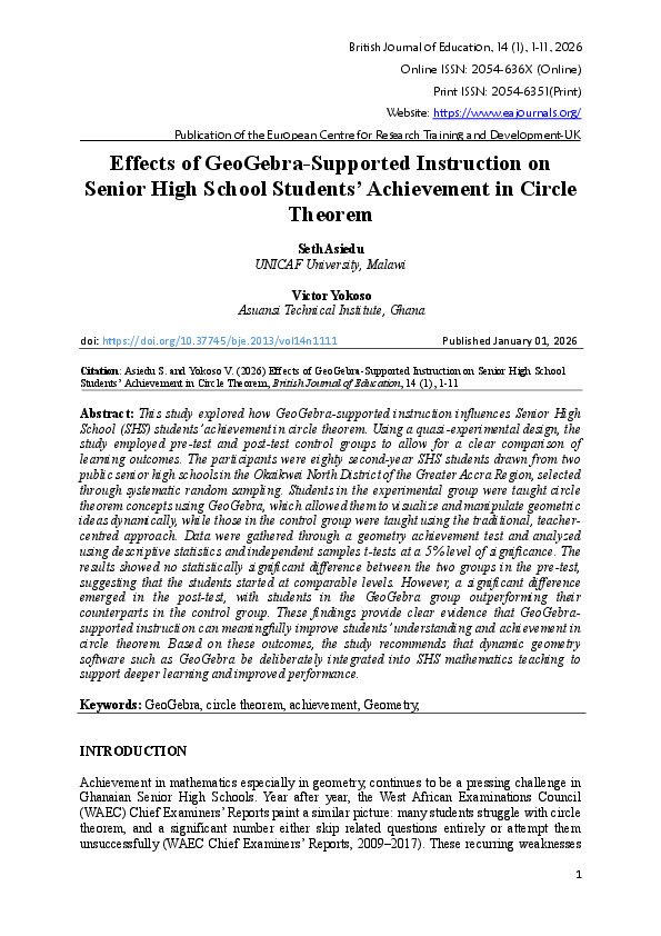 (PDF) Effects of GeoGebra-Supported Instruction on Senior High School ...
