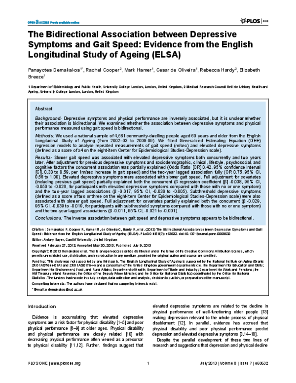 (PDF) The Bidirectional Association between Depressive Symptoms and ...