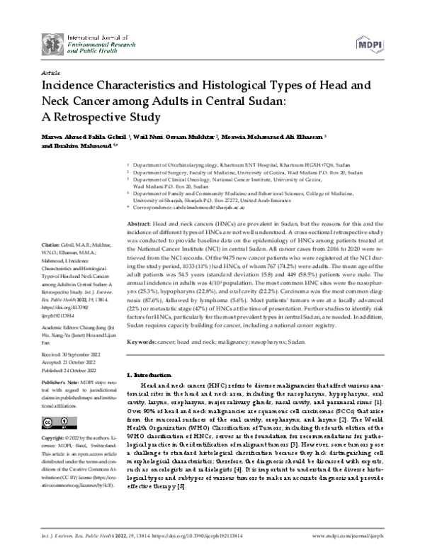 (PDF) Incidence Characteristics and Histological Types of Head and Neck ...