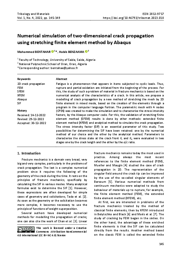 (PDF) Numerical simulation of two-dimensional crack propagation using ...