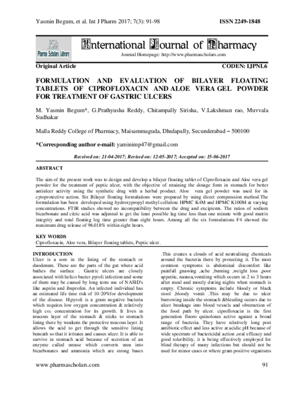 (PDF) Formulation and Evaluation of Bilayer Floating Tablets of ...