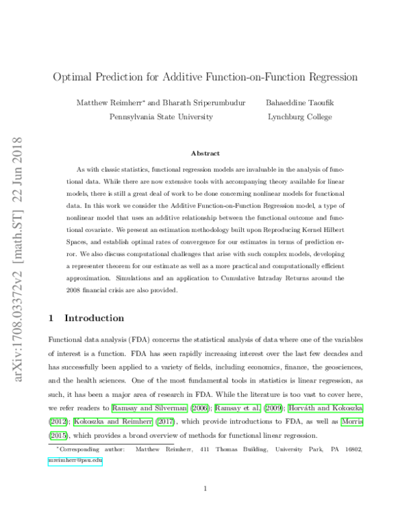 (PDF) Optimal Prediction for Additive Function-on-Function Regression