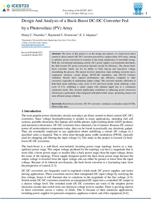 (PDF) Design And Analysis of a Buck-Boost DC-DC Converter Fed by a ...