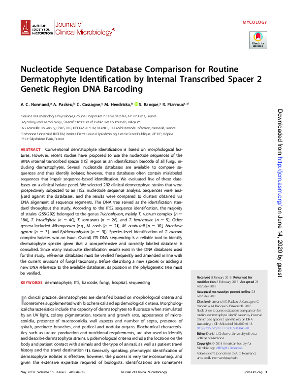 (PDF) Nucleotide Sequence Database Comparison for Routine Dermatophyte ...