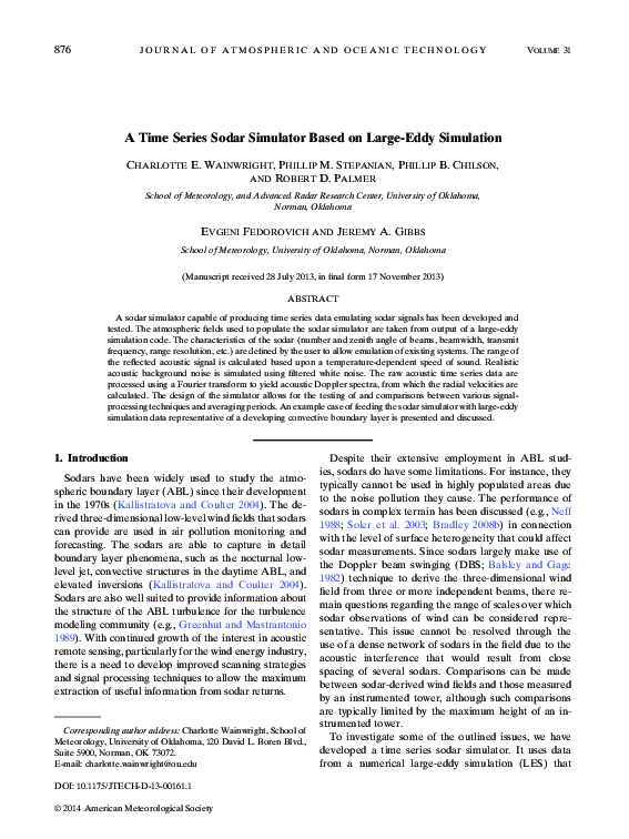 (PDF) A Time Series Sodar Simulator Based on Large-Eddy Simulation