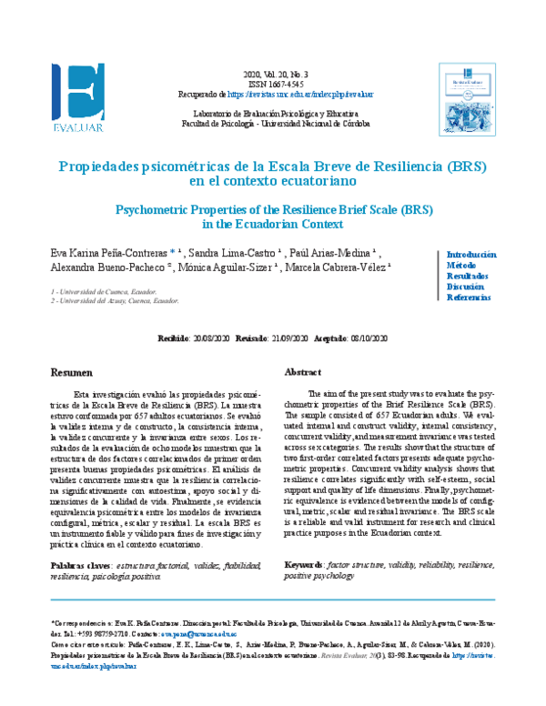 (PDF) Psychometric properties of the resilience brief scale (BRS) in ...