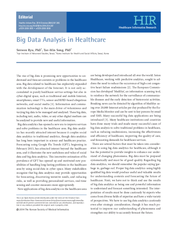 (PDF) Big Data Analysis in Healthcare
