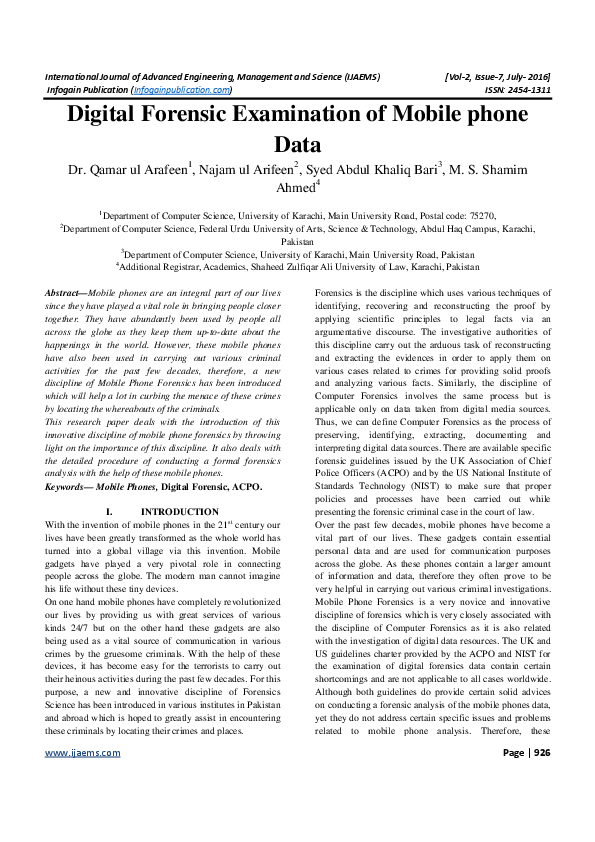 (PDF) Digital Forensic Examination of Mobile phone Data