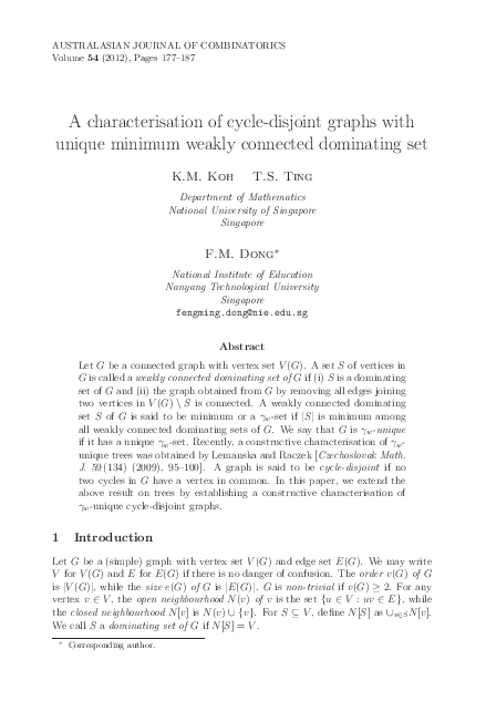(PDF) A characterisation of cycle-disjoint graphs with unique minimum ...