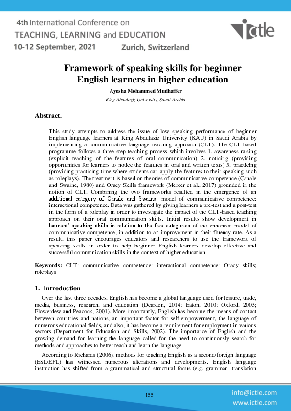 (PDF) Framework of speaking skills for beginner English learners in ...