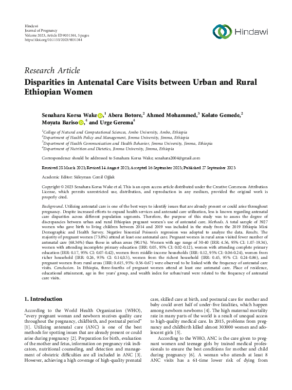 (PDF) Disparities in Antenatal Care Visits between Urban and Rural ...