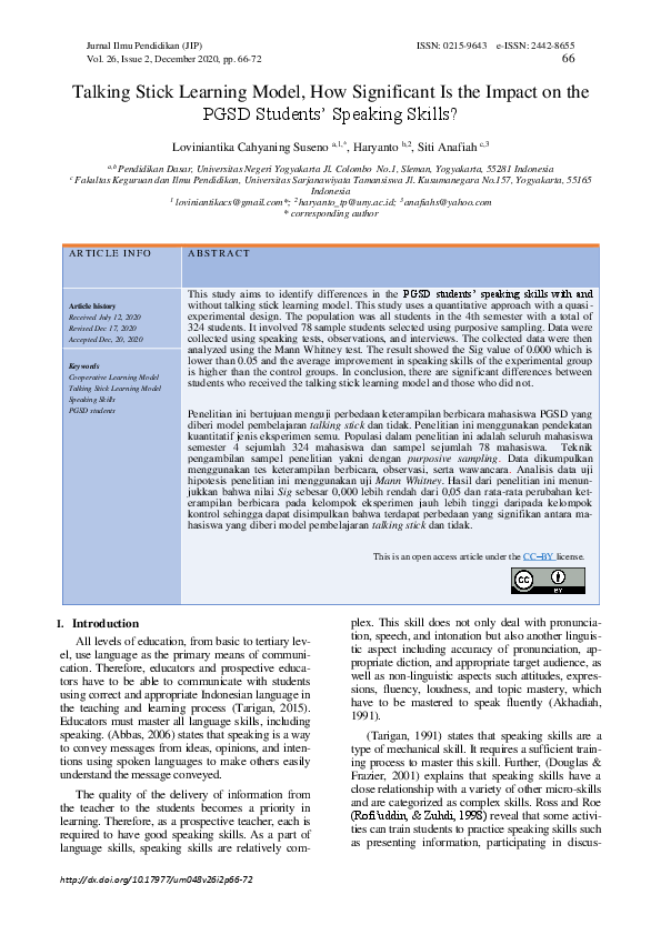 (PDF) Talking Stick Learning Model, How Significant Has the Impact on ...