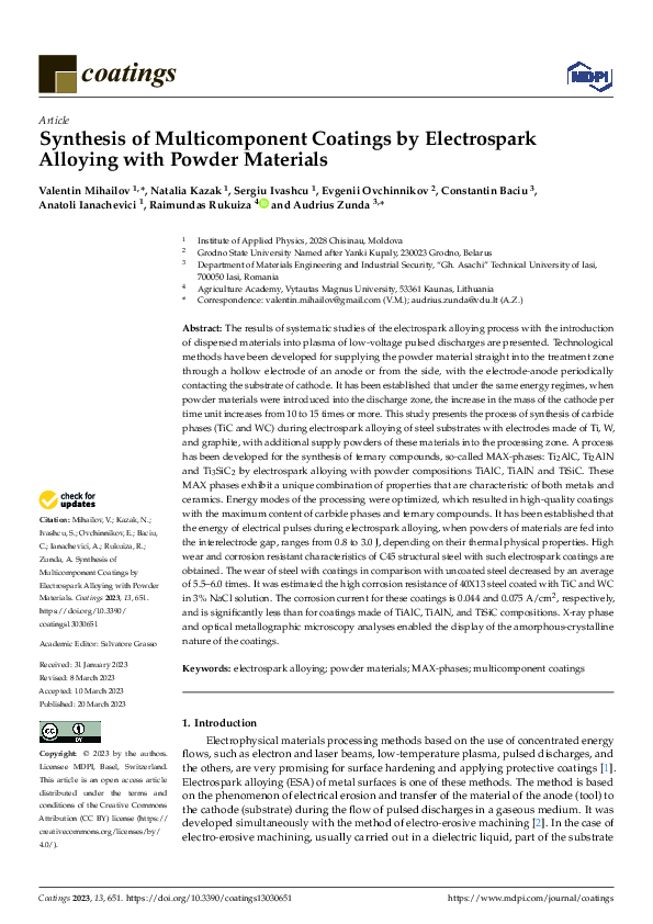 (PDF) Synthesis of Multicomponent Coatings by Electrospark Alloying ...