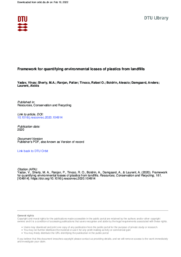 (PDF) Framework for quantifying environmental losses of plastics from ...