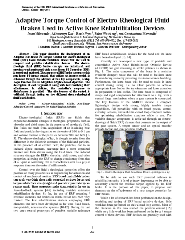 (PDF) Adaptive torque control of electro-rheological fluid brakes used ...