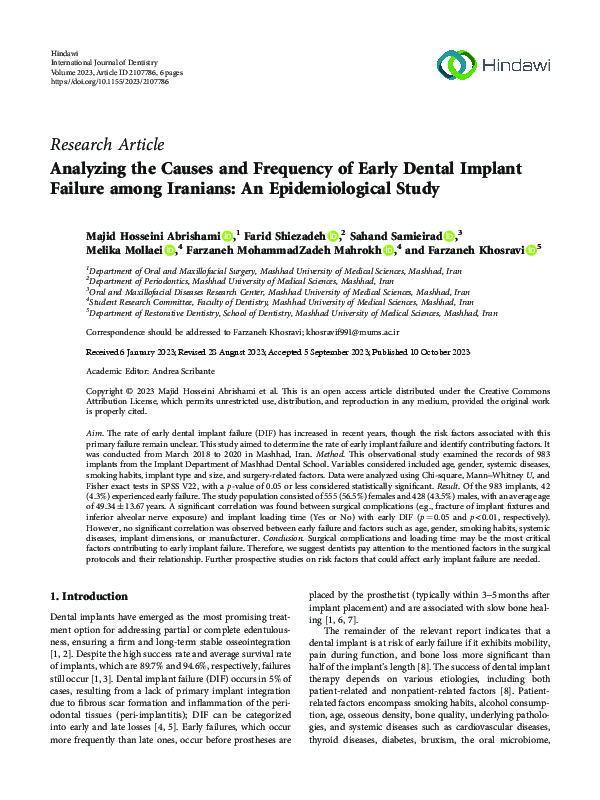 (PDF) Analyzing the Causes and Frequency of Early Dental Implant ...