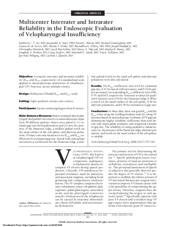(PDF) Multicenter Interrater and Intrarater Reliability in the ...
