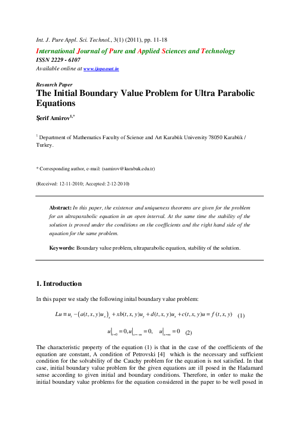 (PDF) The Initial Boundary Value Problem for Ultra Parabolic Equations