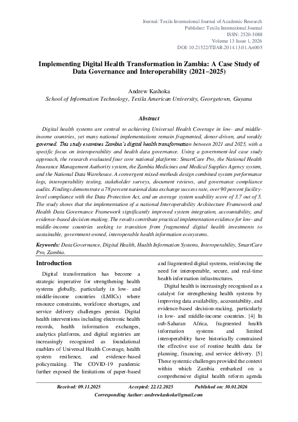 (PDF) Implementing Digital Health Transformation in Zambia: A Case ...