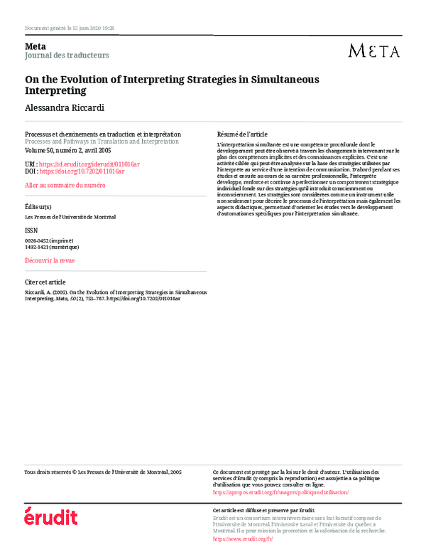 (PDF) On the Evolution of Interpreting Strategies in Simultaneous ...
