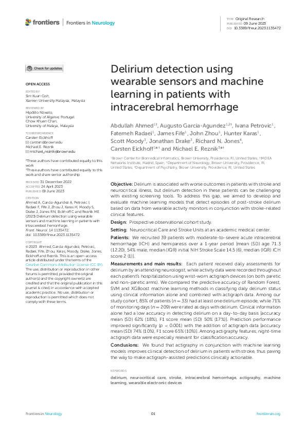 (PDF) Delirium detection using wearable sensors and machine learning in ...
