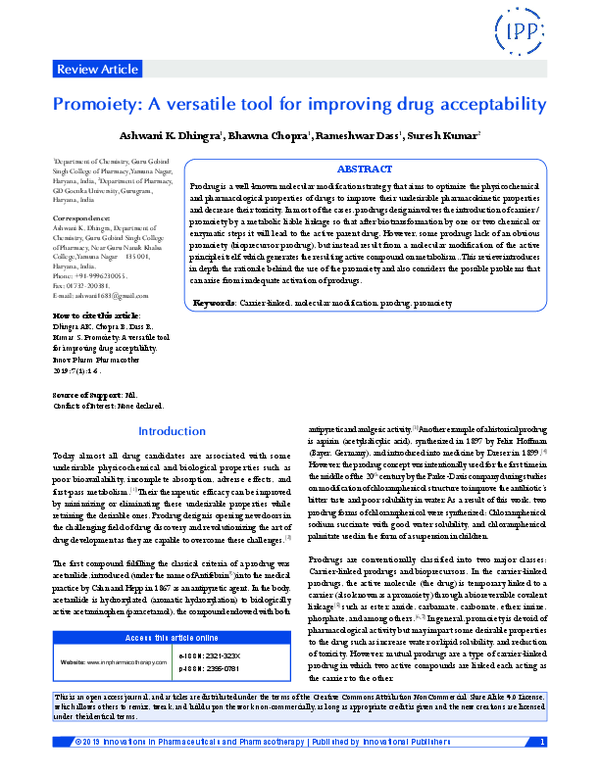 (PDF) Promoiety: A versatile tool for improving drug acceptability