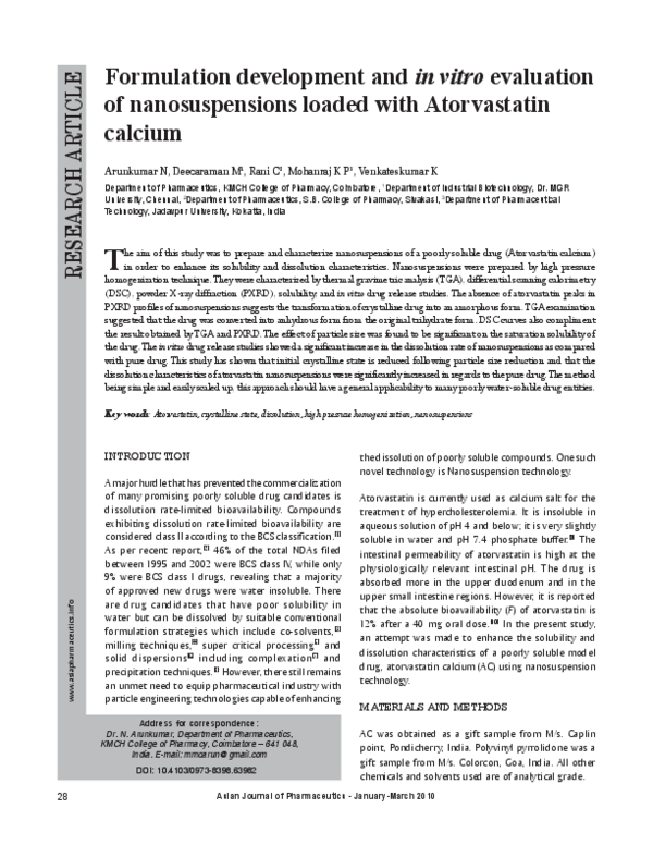 (PDF) Formulation development and in vitro evaluation of ...