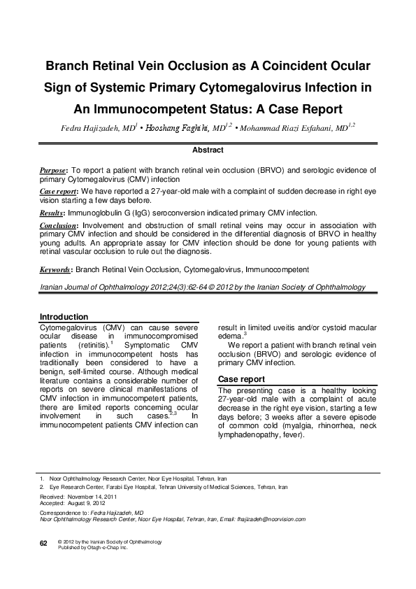 (PDF) Branch Retinal Vein Occlusion as A Coincident Ocular Sign of ...