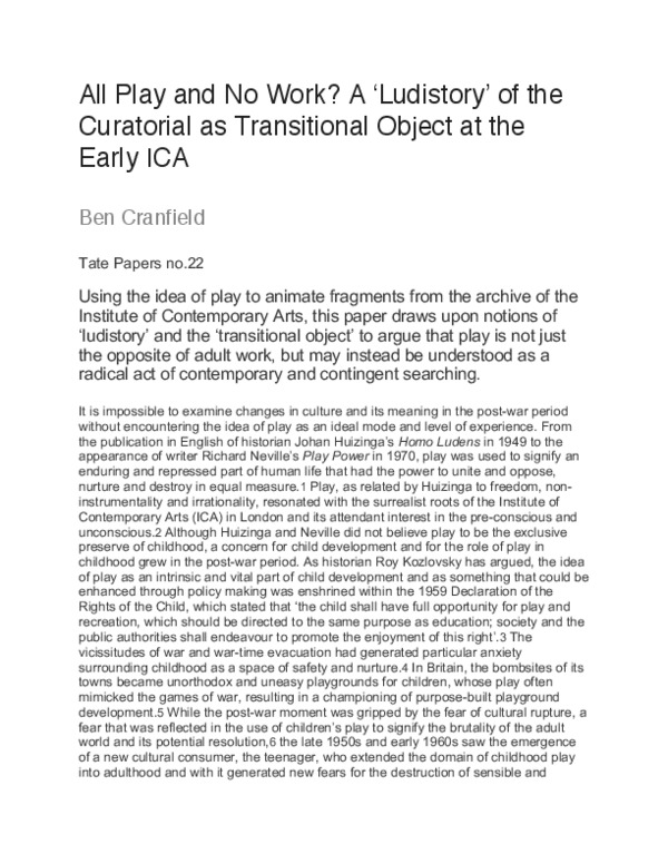 (PDF) All play and no work? A ‘Ludistory’ of the curatorial as ...