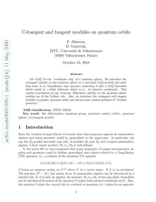 (PDF) Cotangent and Tangent Modules on Quantum Orbits