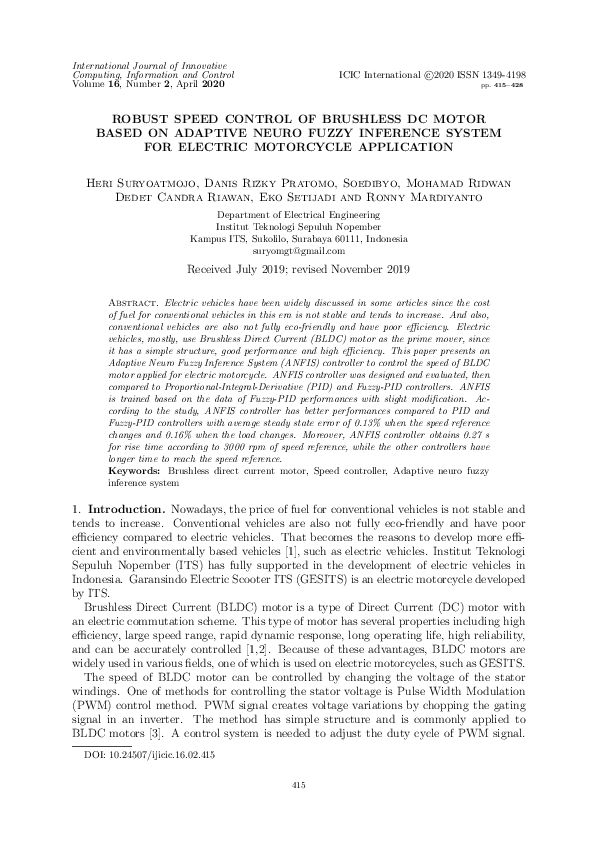 (PDF) Robust Speed Control of Brushless DC Motor Based on Adaptive ...