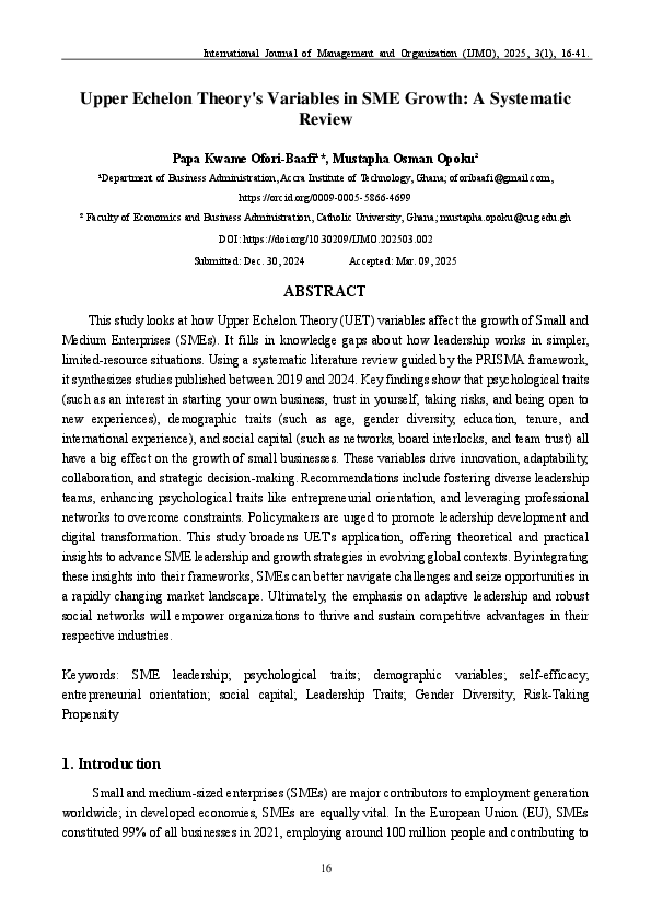(PDF) Upper Echelon Theory's Variables in SME Growth: A Systematic Review
