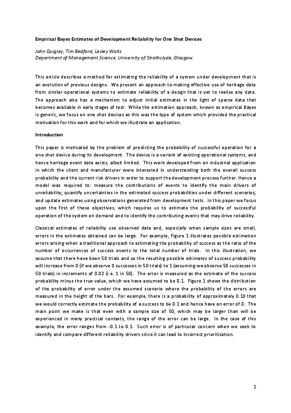 (PDF) Empirical Bayes Estimates of Development Reliability for One Shot ...