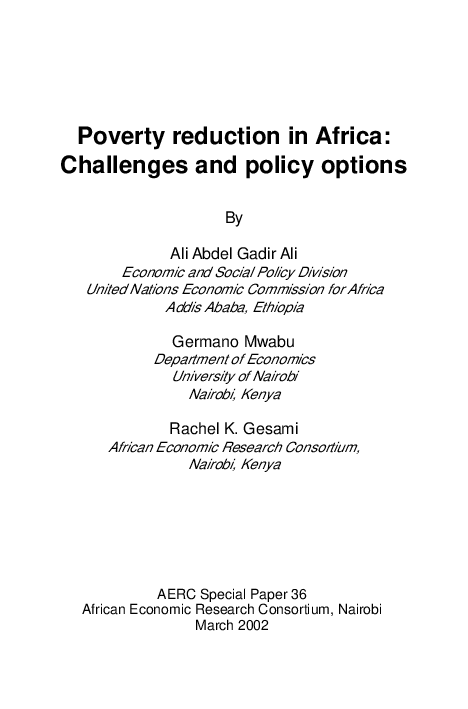 (PDF) Poverty reduction in Africa: Challenges and policy options