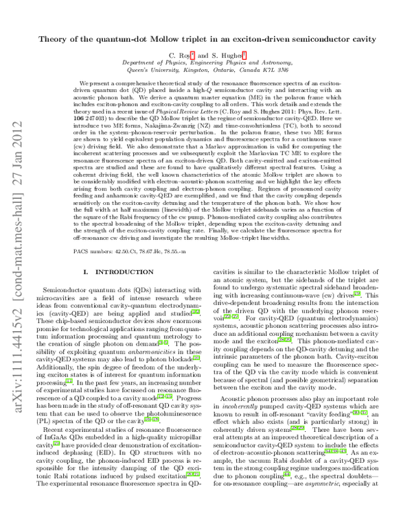 (PDF) Polaron master equation theory of the quantum-dot Mollow triplet ...